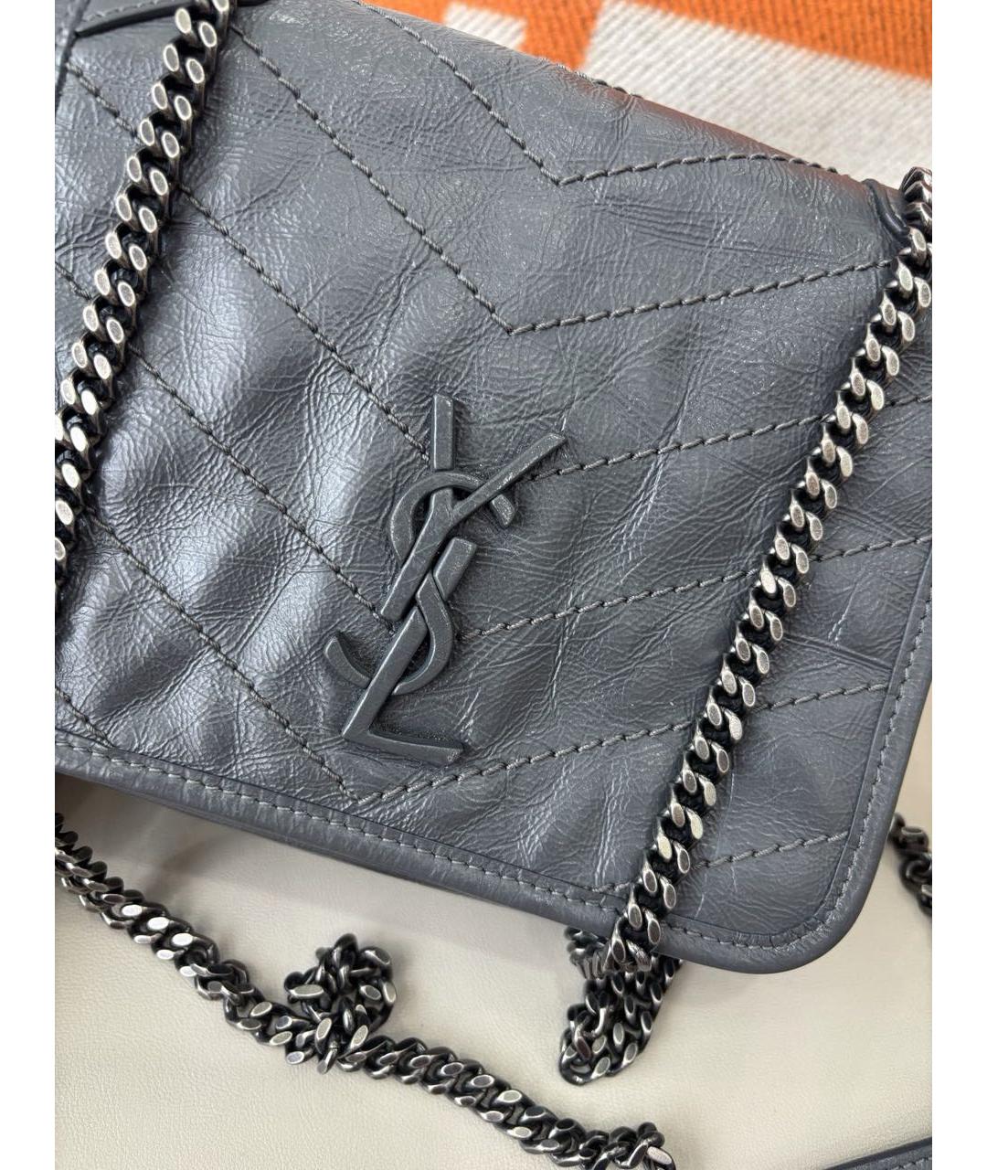 SAINT LAURENT Серая кожаная сумка через плечо, фото 6