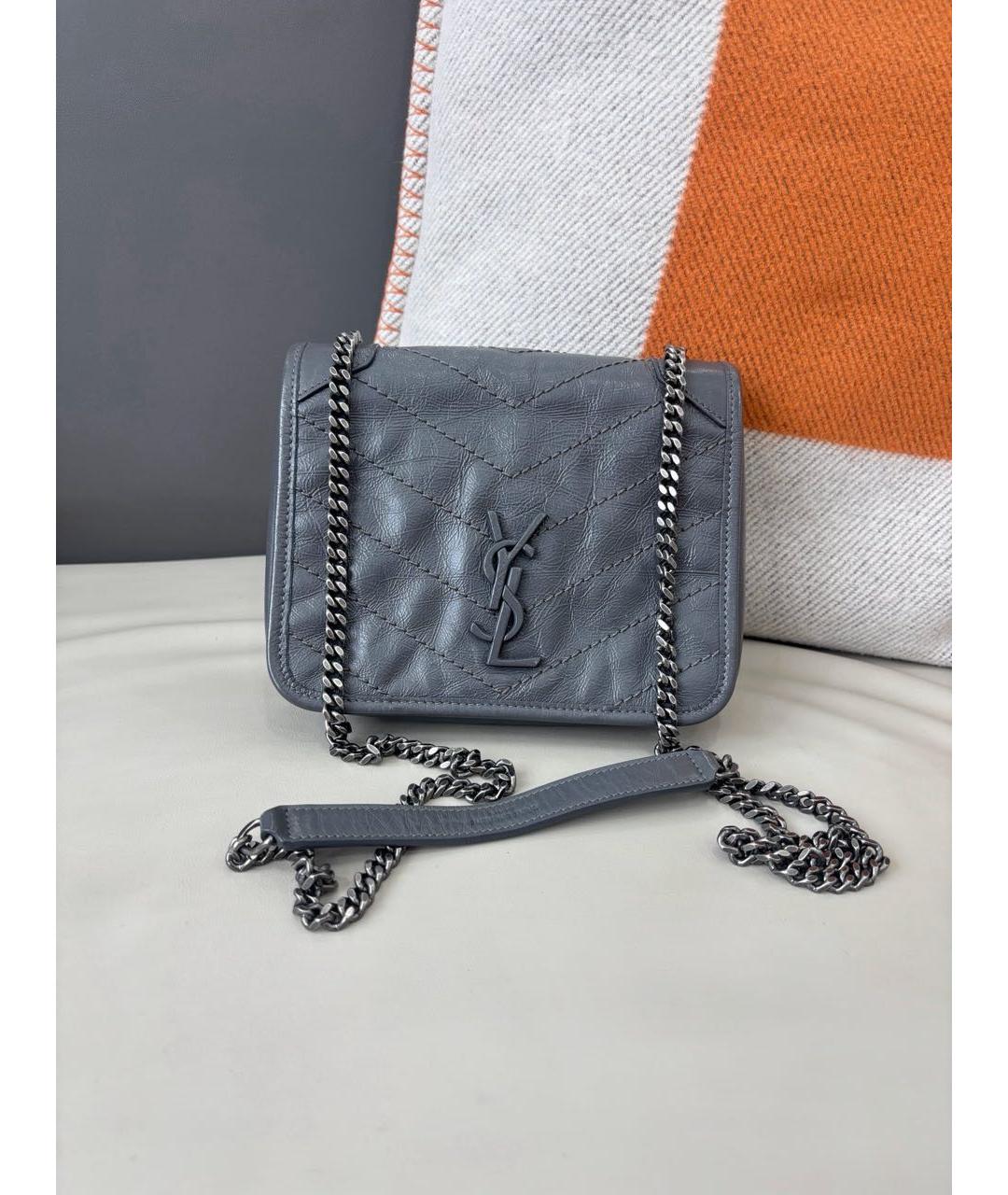 SAINT LAURENT Серая кожаная сумка через плечо, фото 9