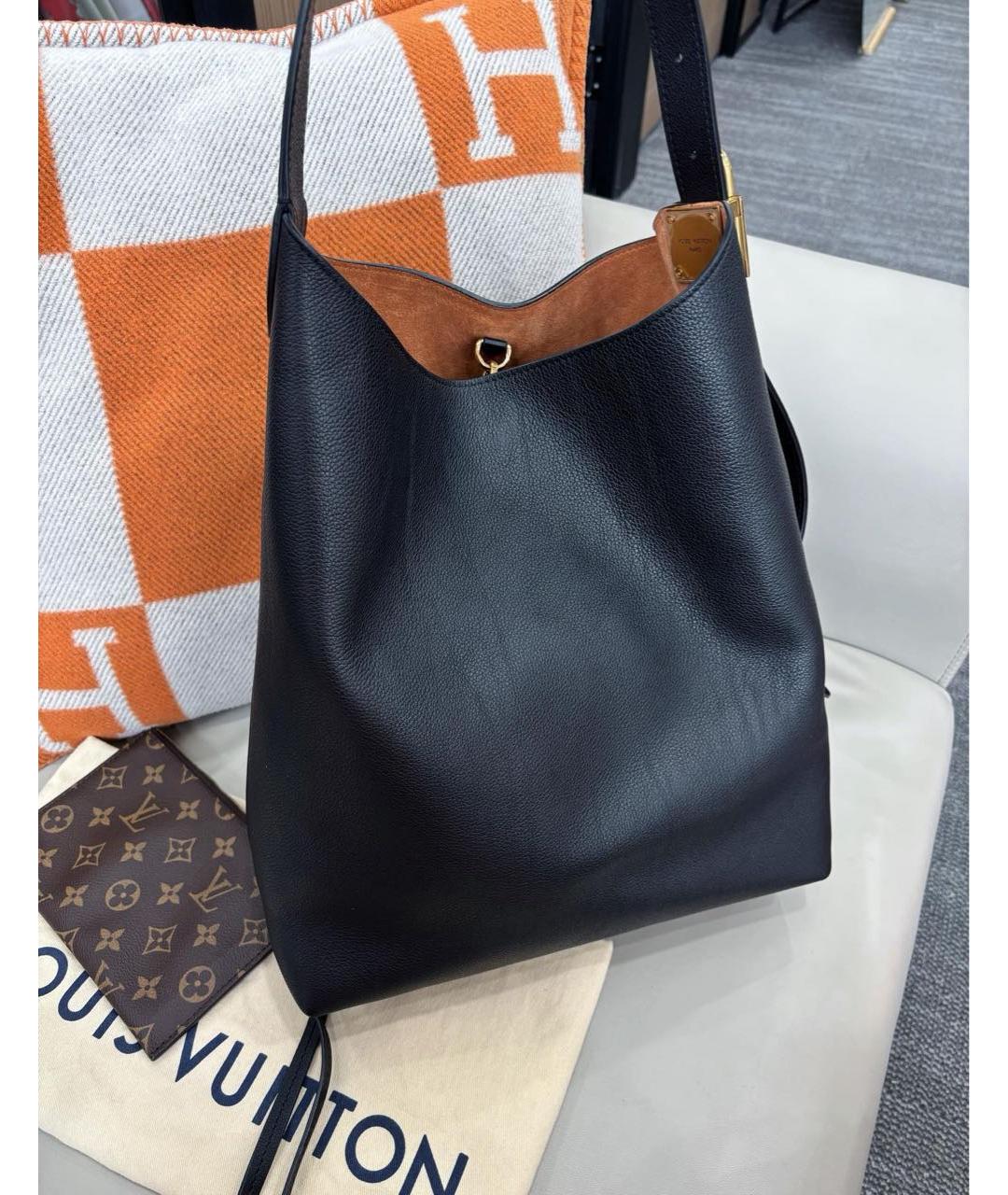 LOUIS VUITTON Черная кожаная сумка тоут, фото 4