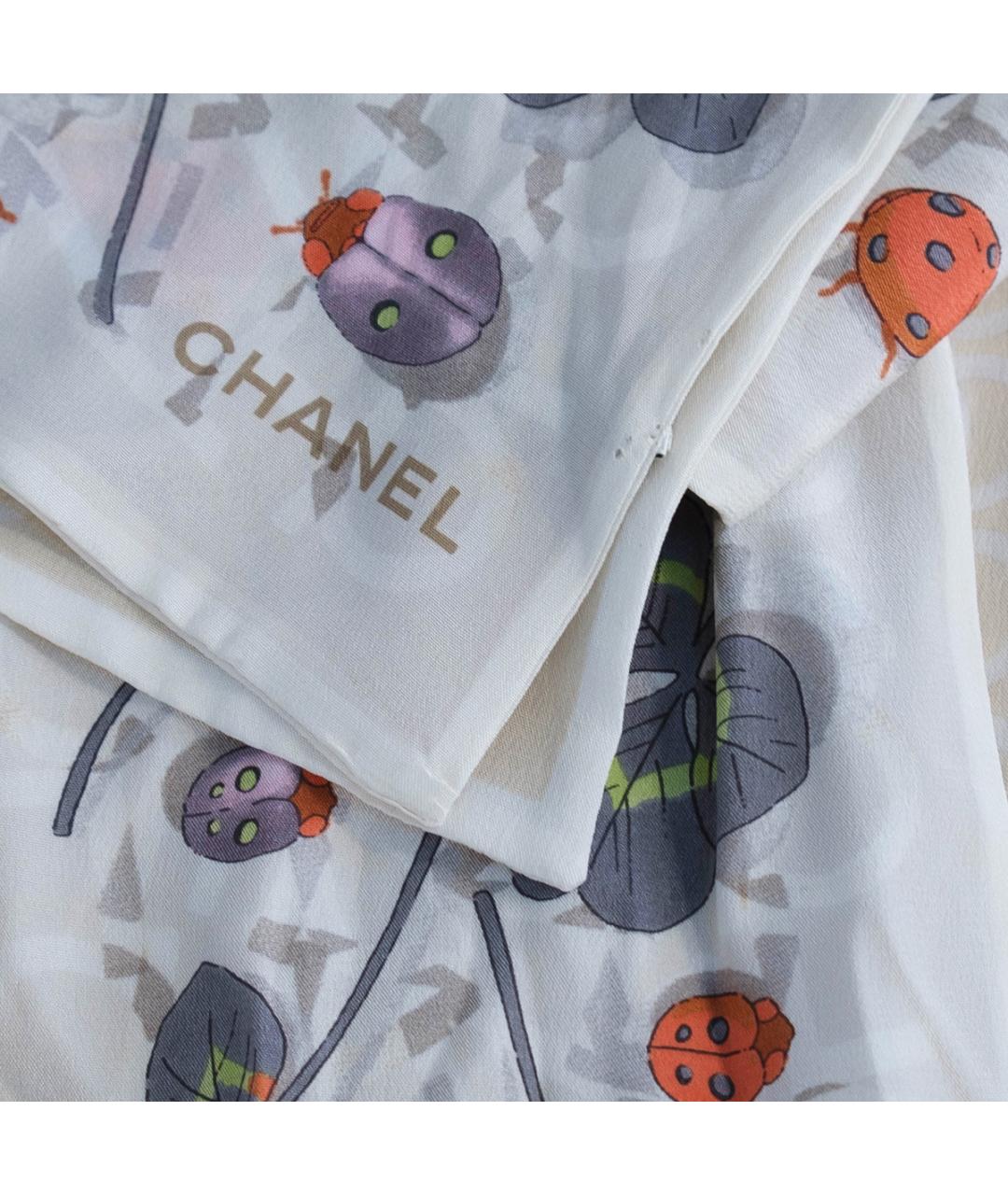 CHANEL Бежевый шелковый платок, фото 3