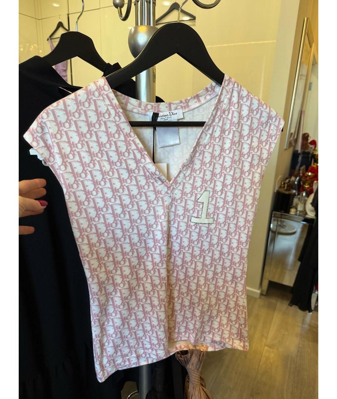 CHRISTIAN DIOR Розовая хлопковая майка, фото 3