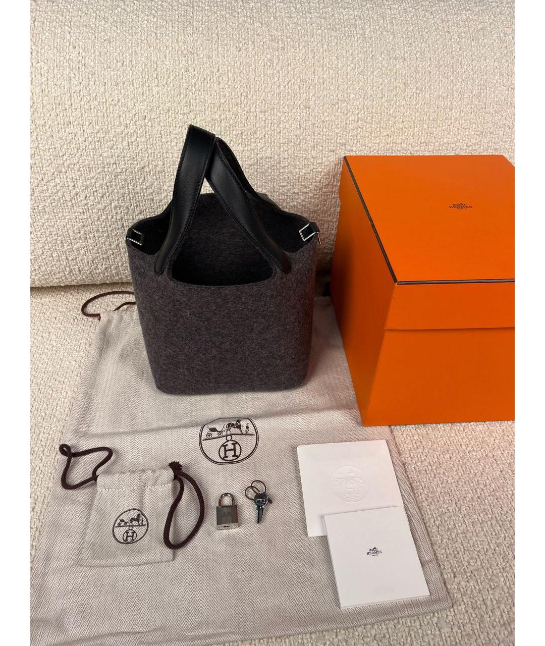 HERMES Антрацитовая сумка с короткими ручками, фото 5