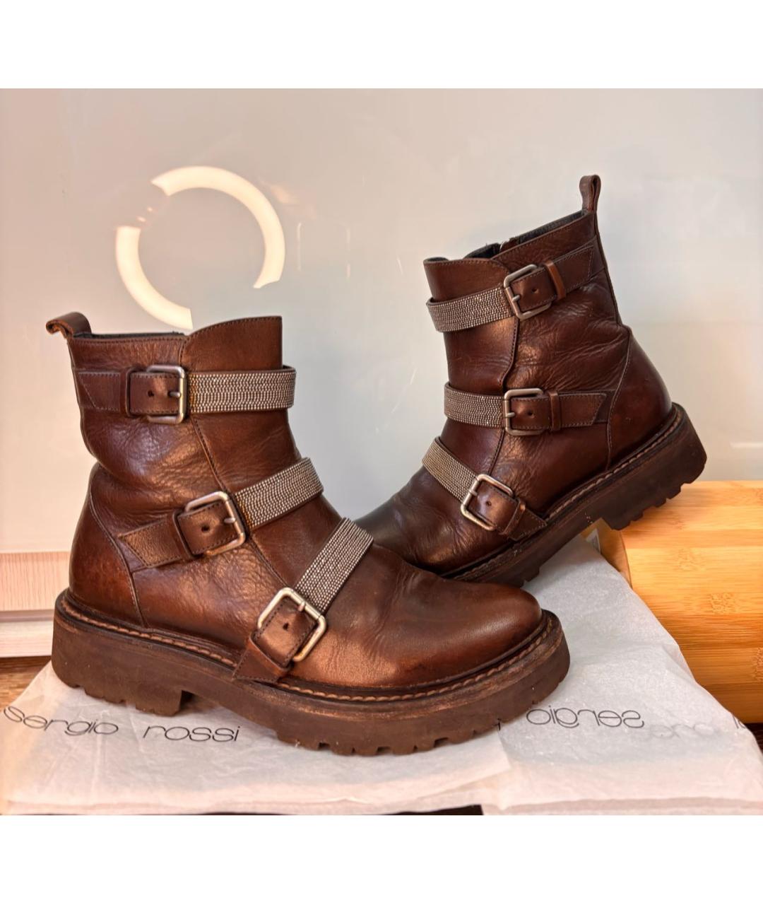 BRUNELLO CUCINELLI Коричневые кожаные ботинки, фото 6