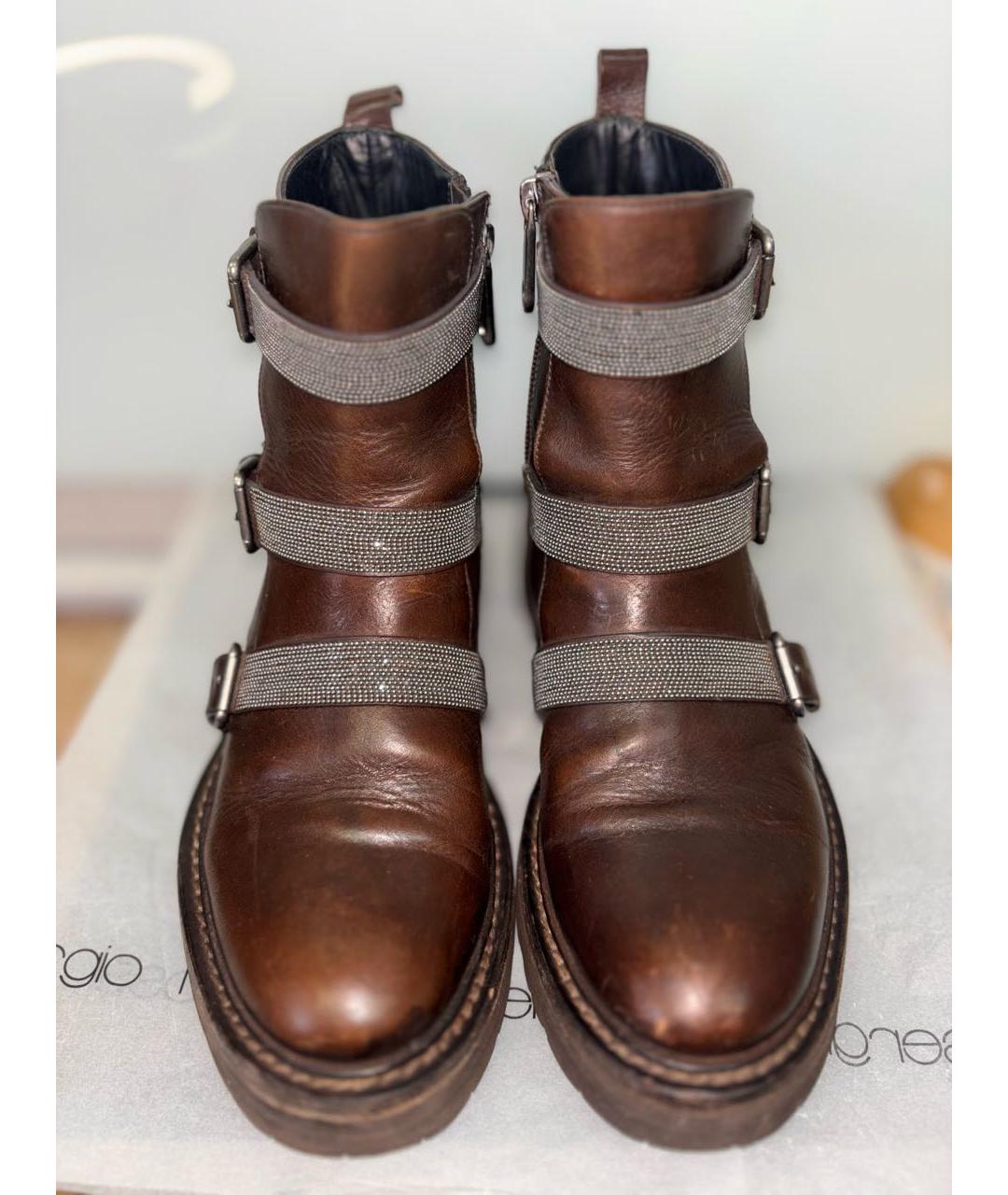 BRUNELLO CUCINELLI Коричневые кожаные ботинки, фото 2