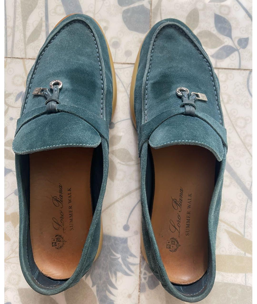 LORO PIANA Бирюзовые замшевые лоферы, фото 2