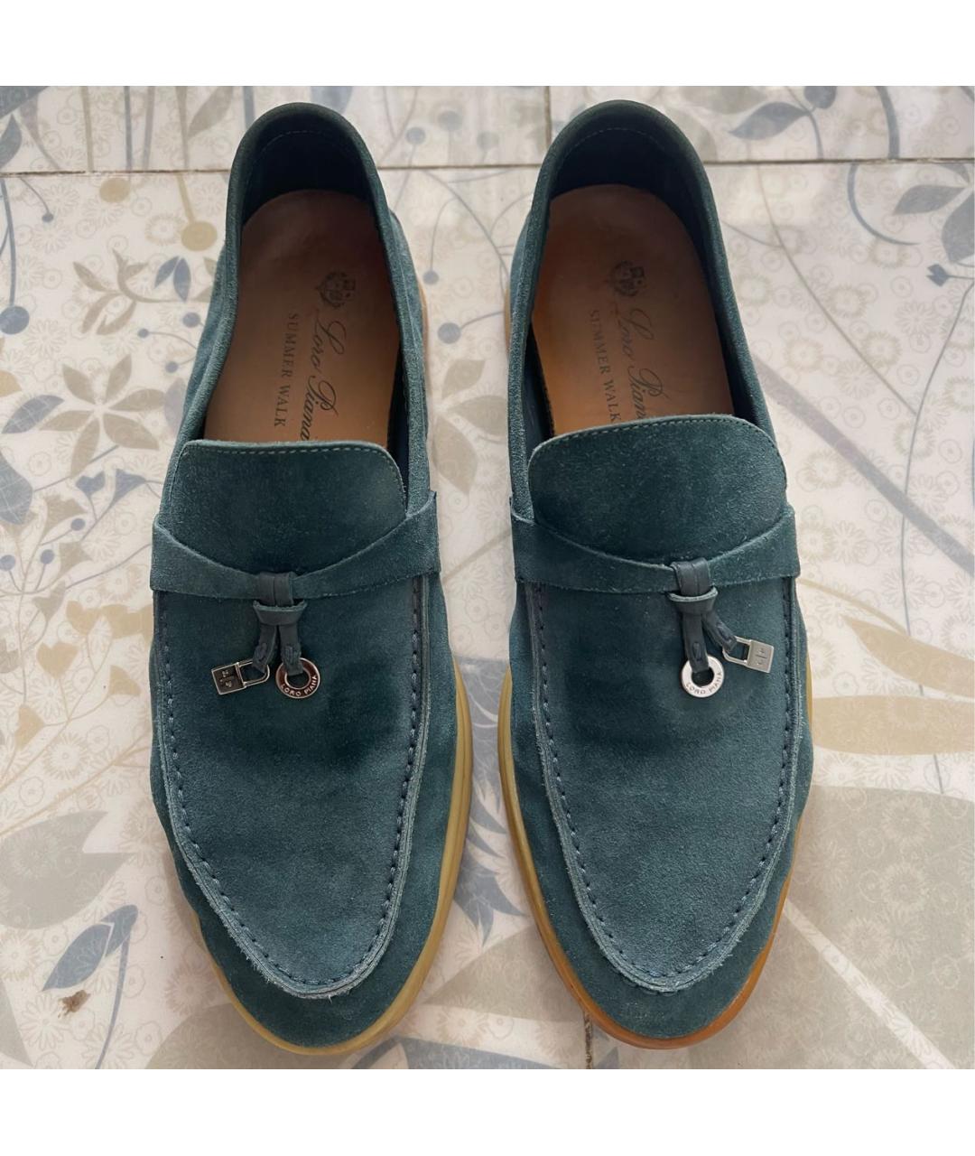 LORO PIANA Бирюзовые замшевые лоферы, фото 4