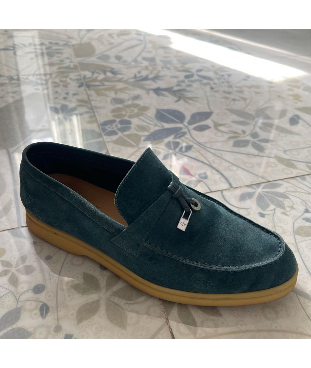 LORO PIANA Бирюзовые замшевые лоферы, фото 6