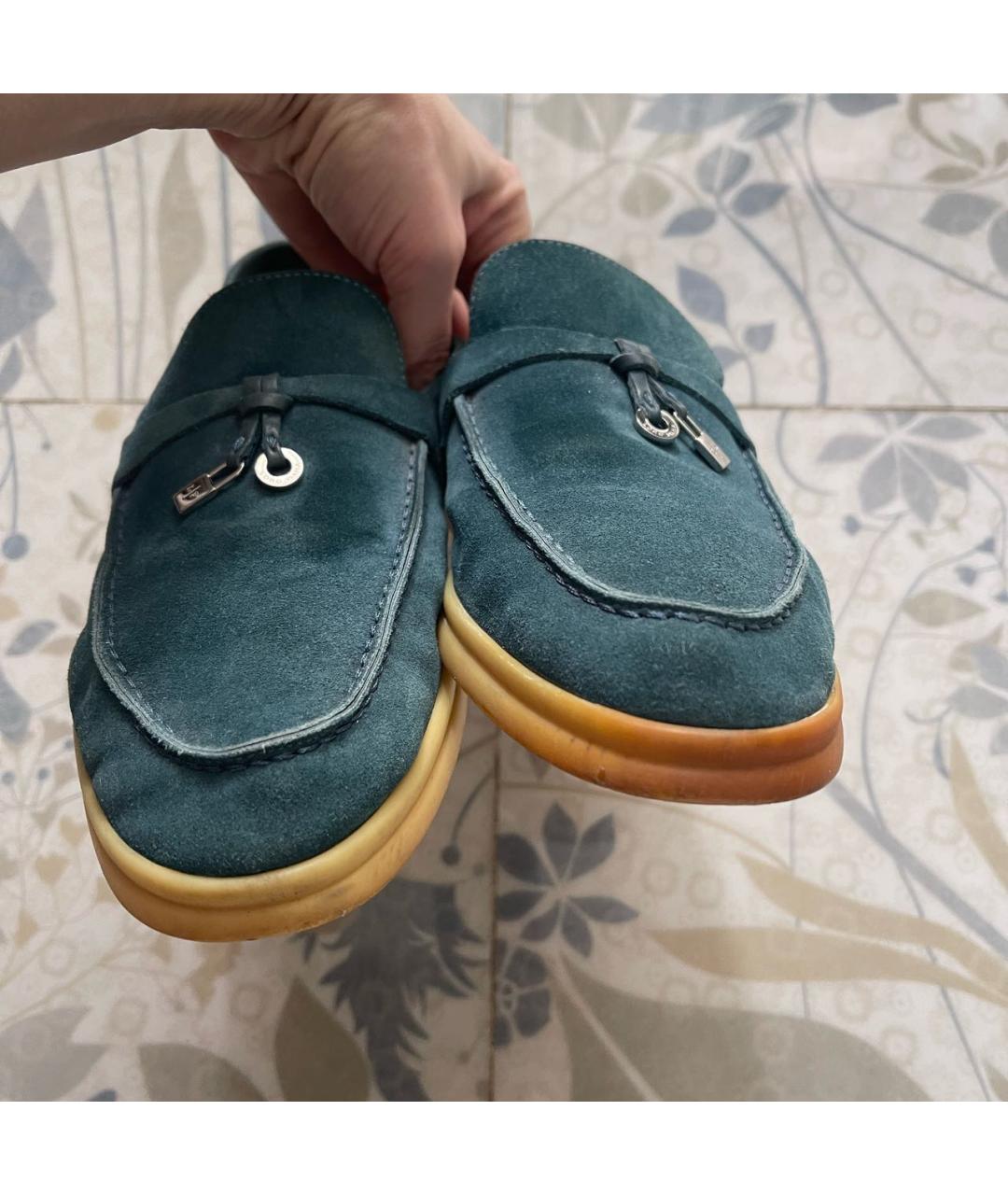 LORO PIANA Бирюзовые замшевые лоферы, фото 5