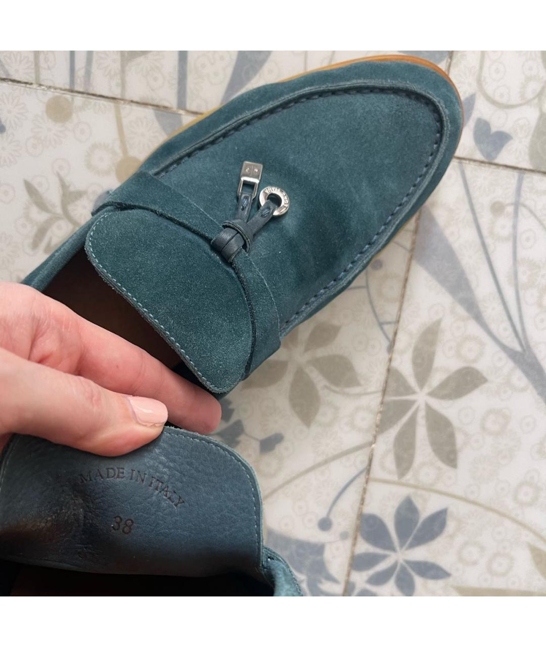 LORO PIANA Бирюзовые замшевые лоферы, фото 3