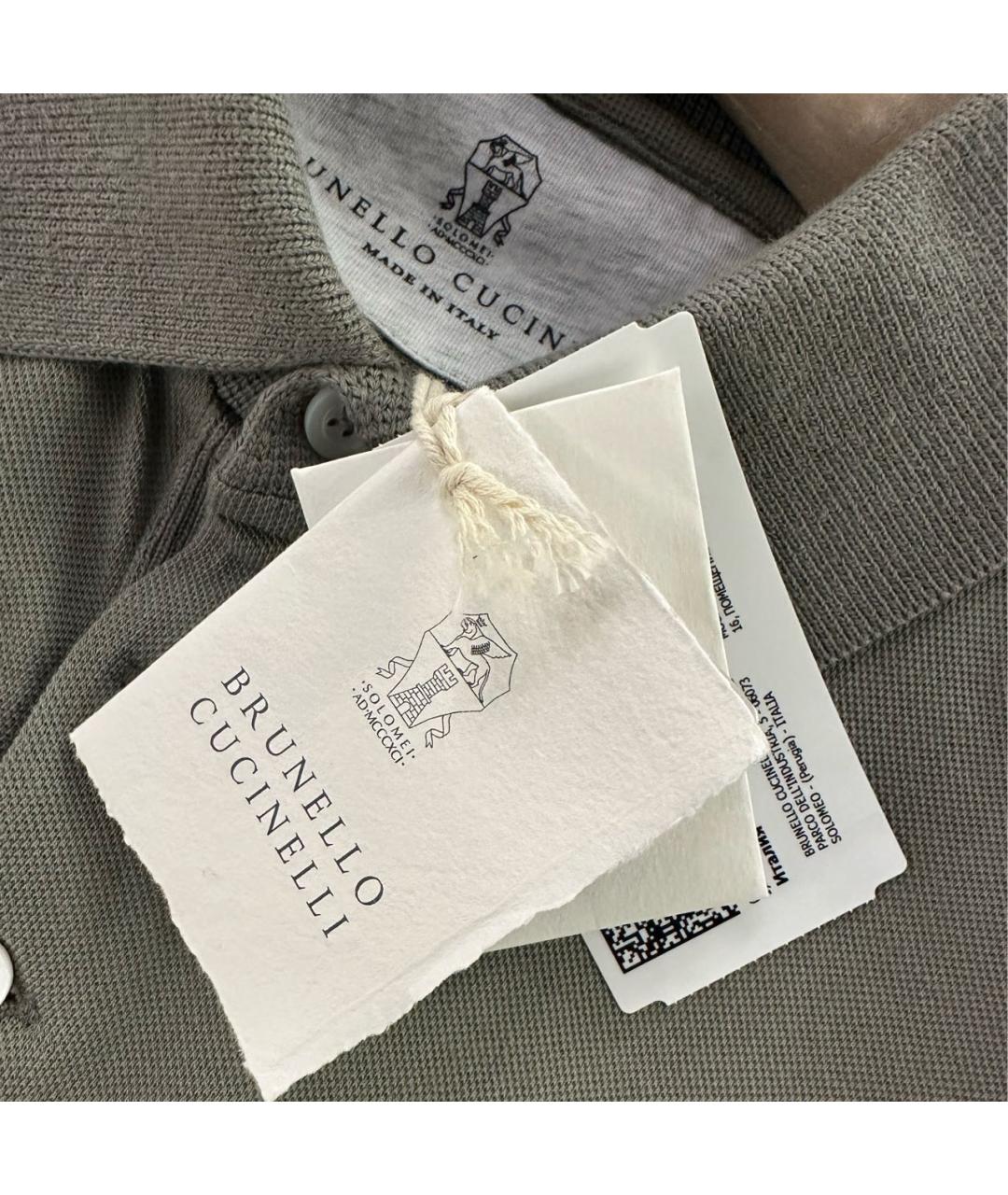 BRUNELLO CUCINELLI Хаки хлопковое поло с коротким рукавом, фото 4