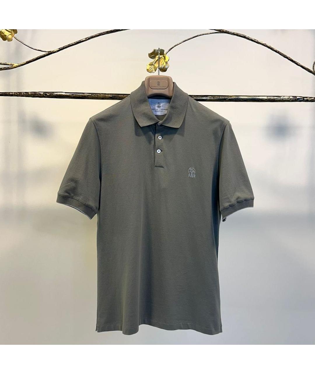 BRUNELLO CUCINELLI Хаки хлопковое поло с коротким рукавом, фото 8