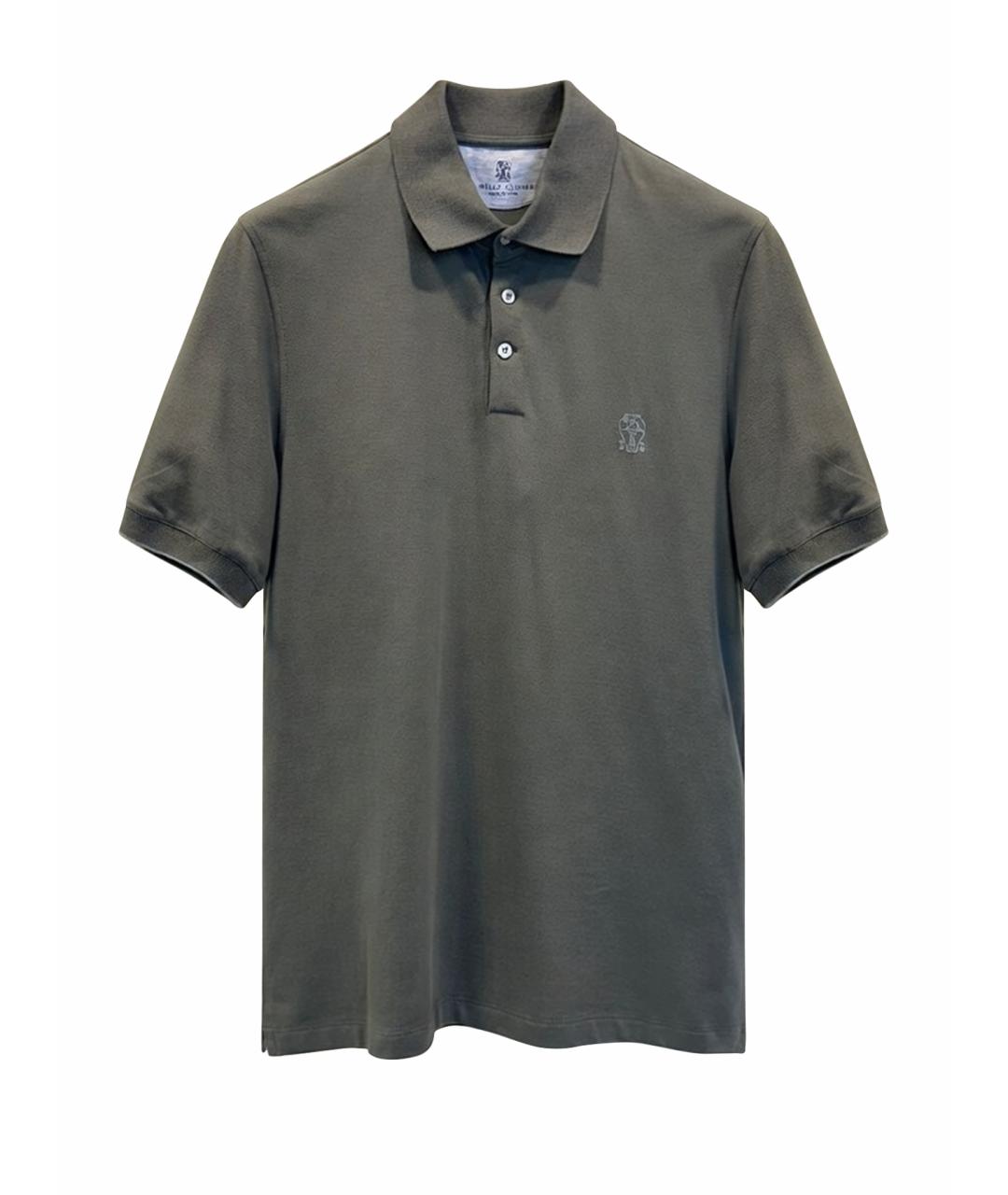 BRUNELLO CUCINELLI Хаки хлопковое поло с коротким рукавом, фото 1