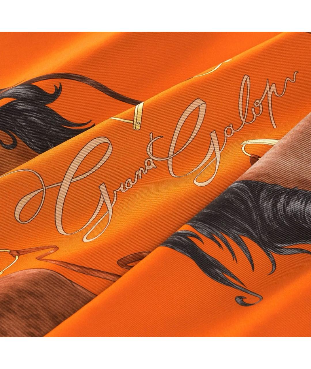 HERMES Оранжевый шелковый платок, фото 2