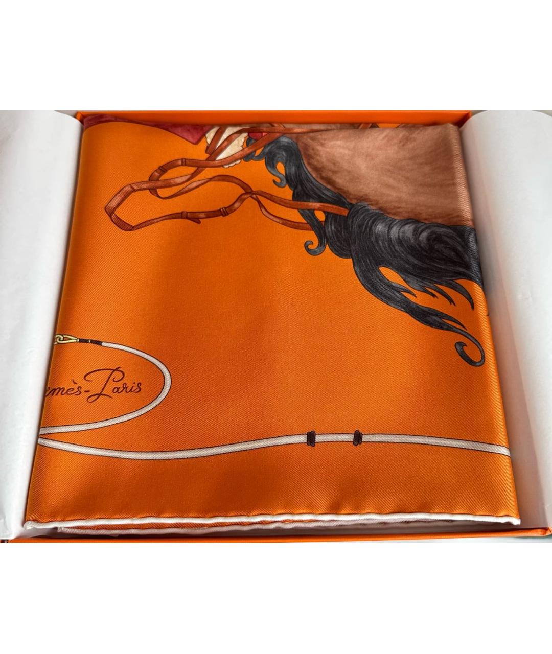 HERMES Оранжевый шелковый платок, фото 4