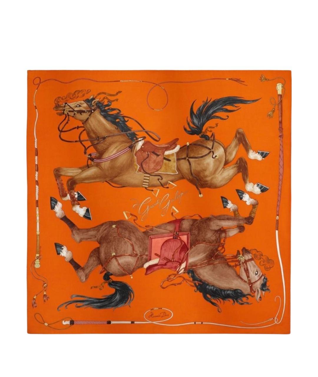 HERMES Оранжевый шелковый платок, фото 1