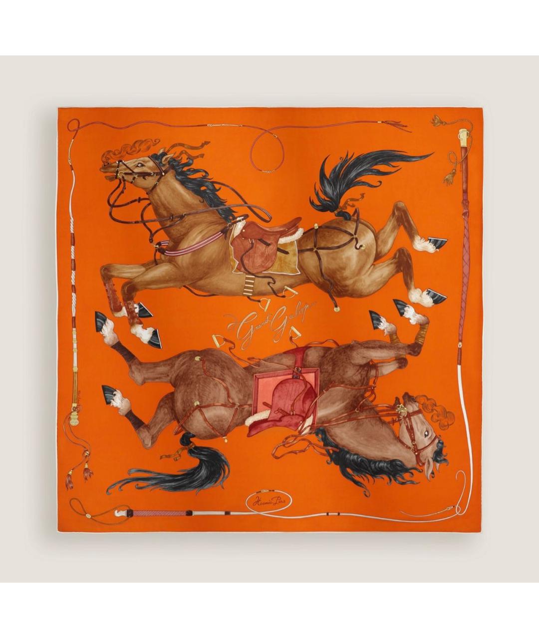 HERMES Оранжевый шелковый платок, фото 6