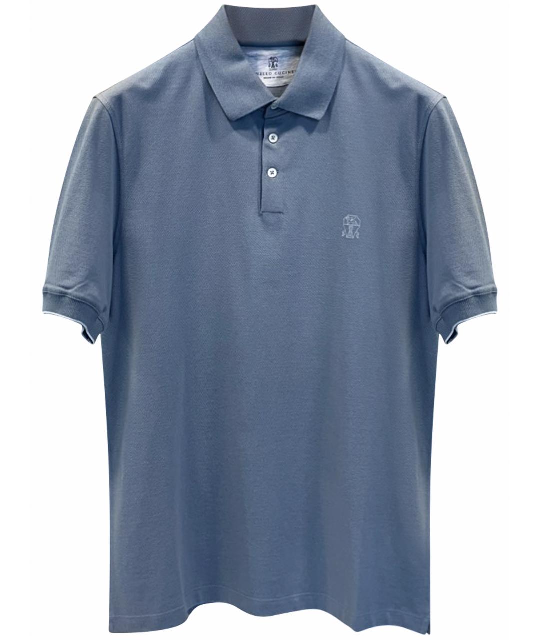 BRUNELLO CUCINELLI Голубое хлопковое поло с коротким рукавом, фото 1
