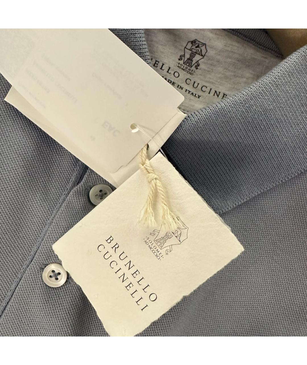 BRUNELLO CUCINELLI Голубое хлопковое поло с коротким рукавом, фото 5