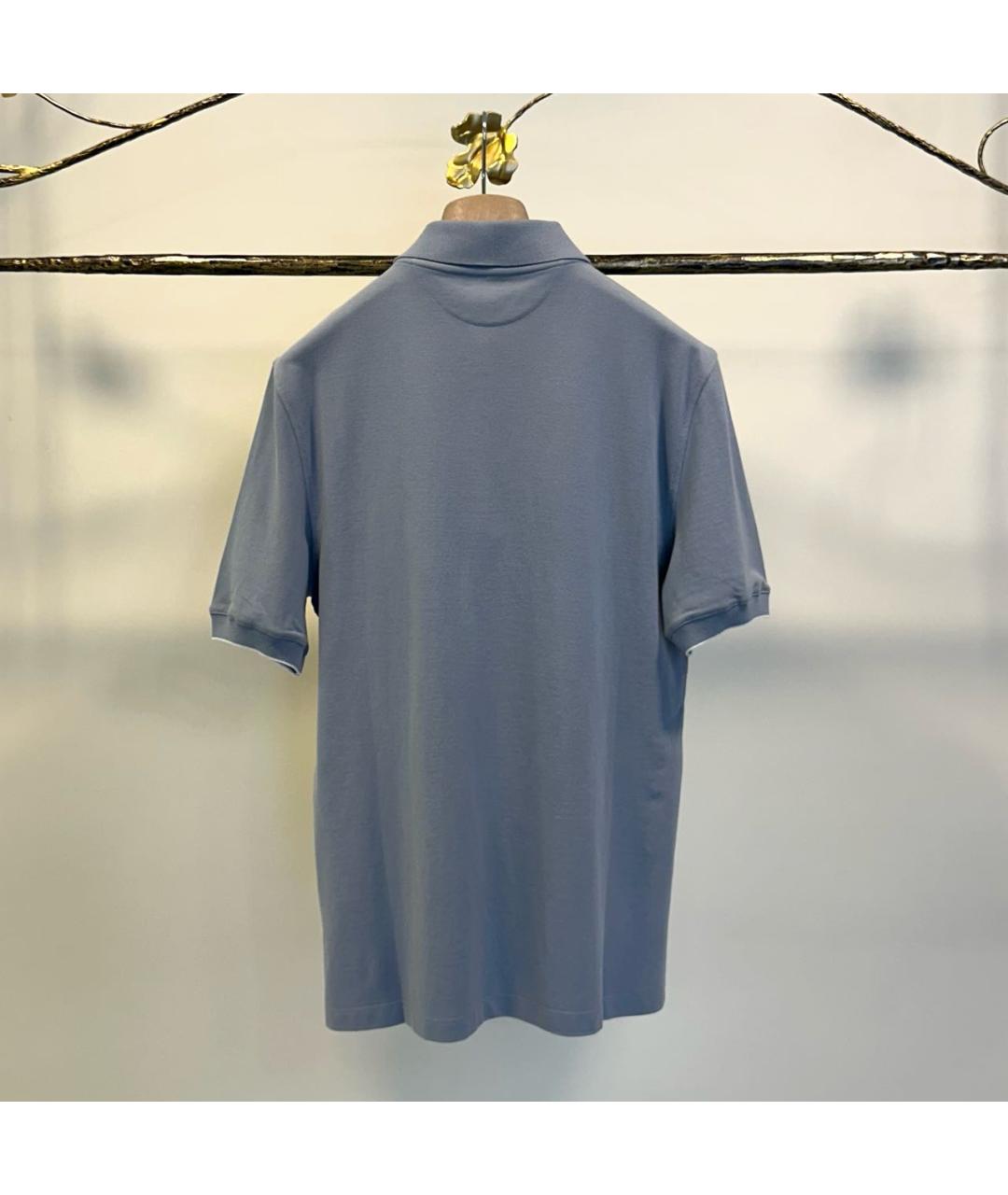 BRUNELLO CUCINELLI Голубое хлопковое поло с коротким рукавом, фото 3