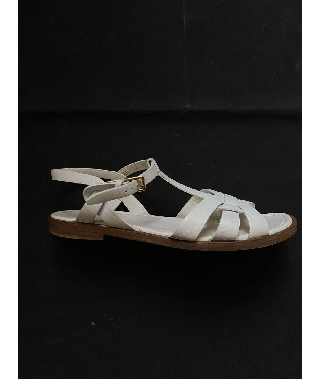 SAINT LAURENT Белые кожаные сандалии, фото 9