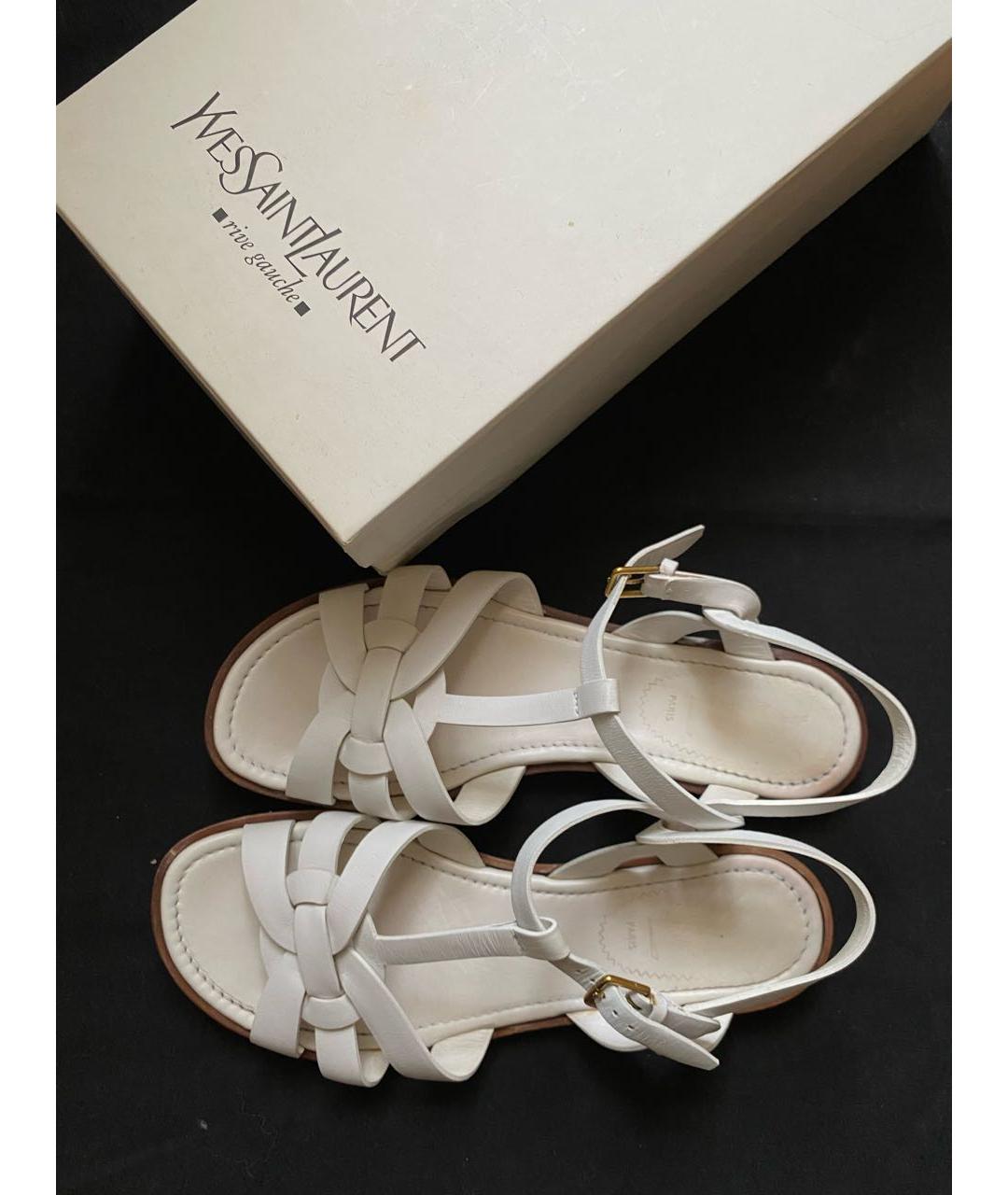 SAINT LAURENT Белые кожаные сандалии, фото 5