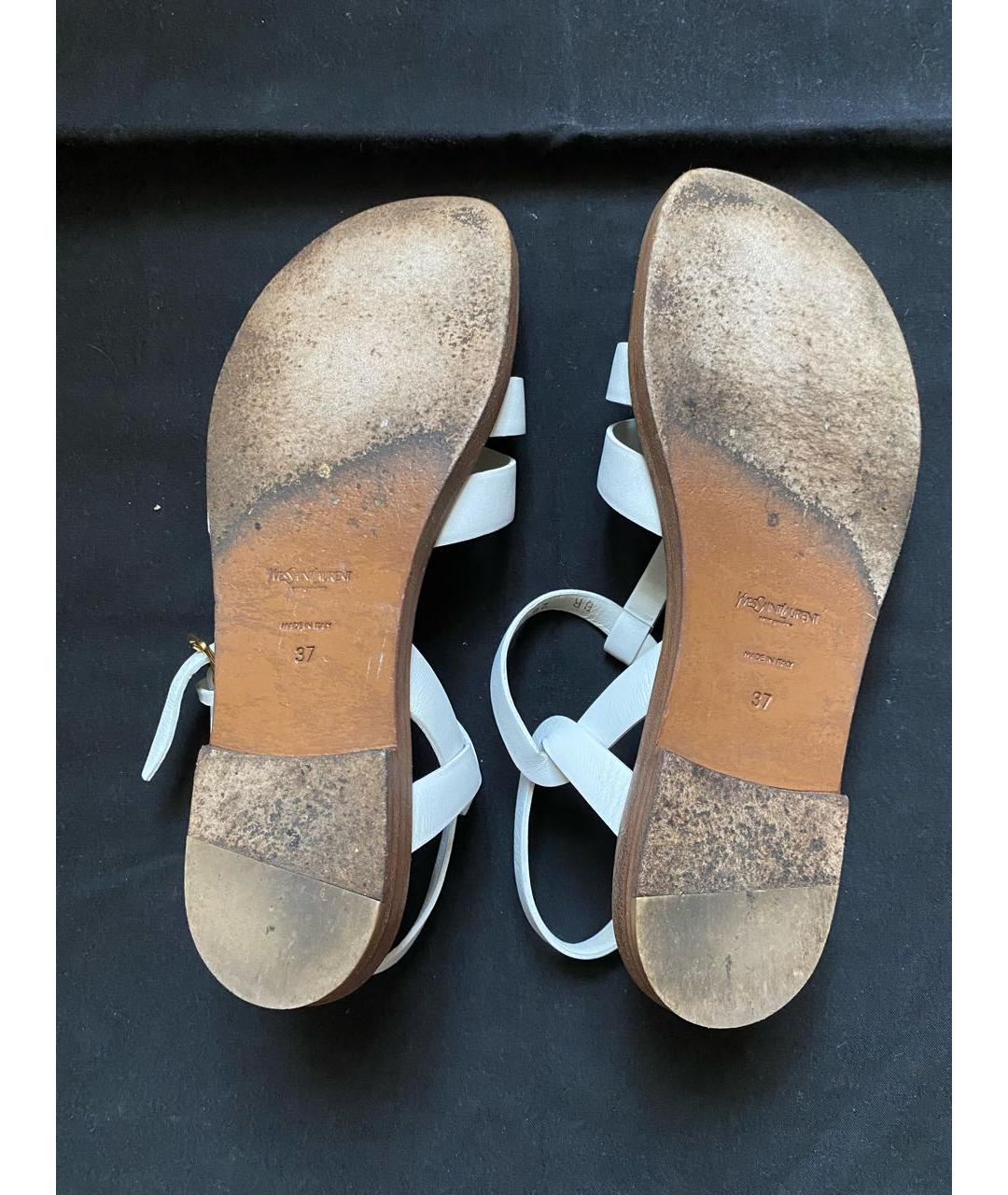 SAINT LAURENT Белые кожаные сандалии, фото 6