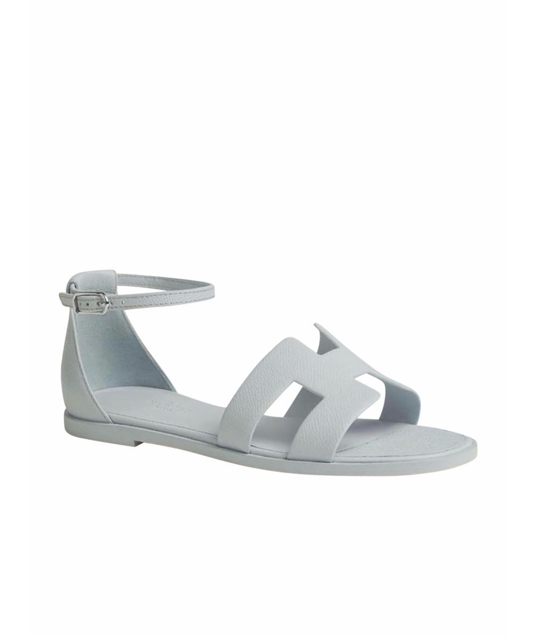 HERMES Голубые кожаные сандалии, фото 1