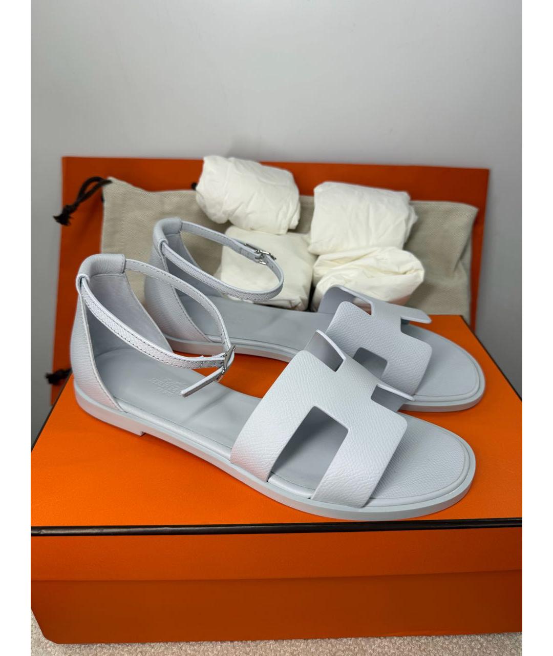 HERMES Голубые кожаные сандалии, фото 2