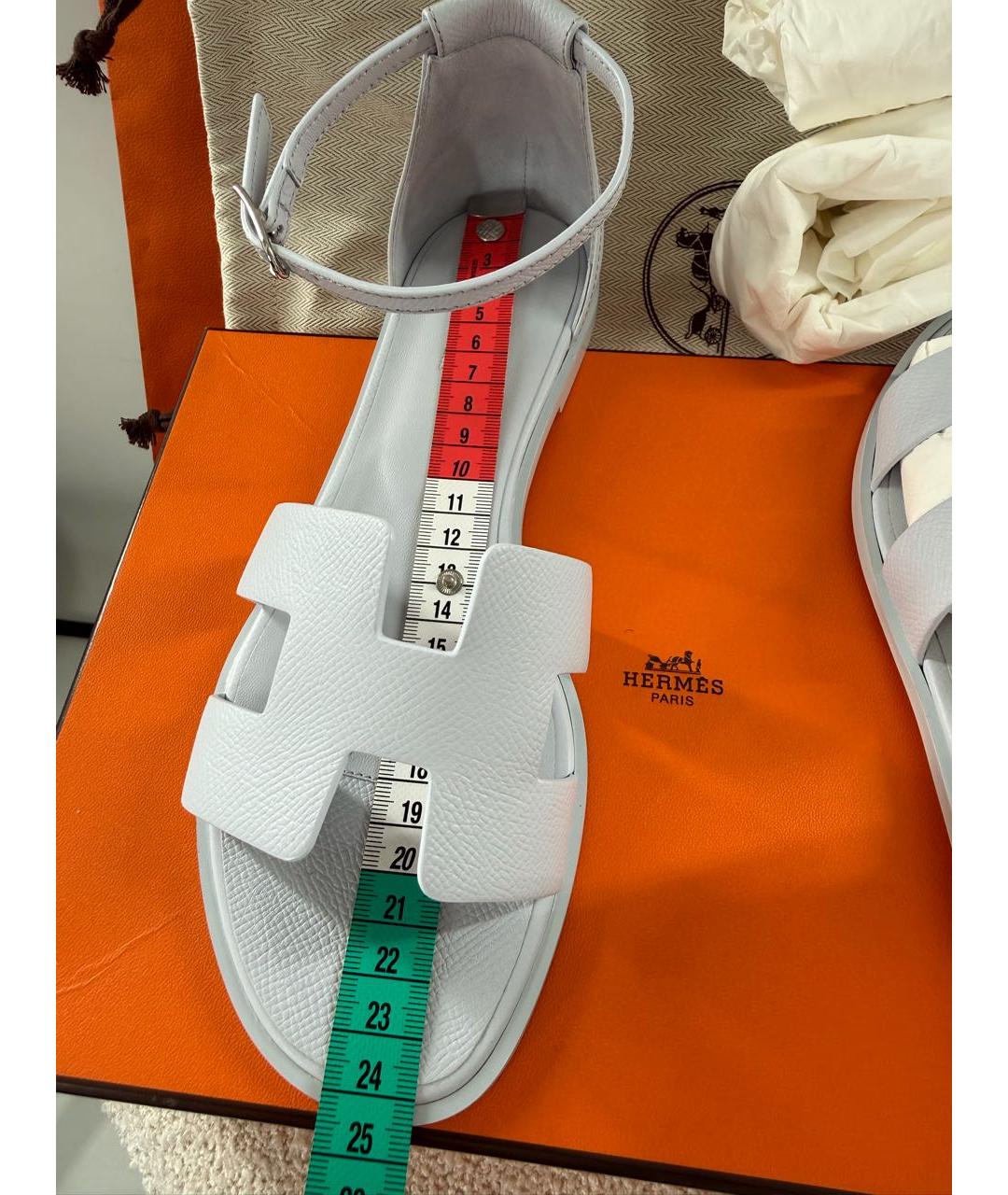 HERMES Голубые кожаные сандалии, фото 6