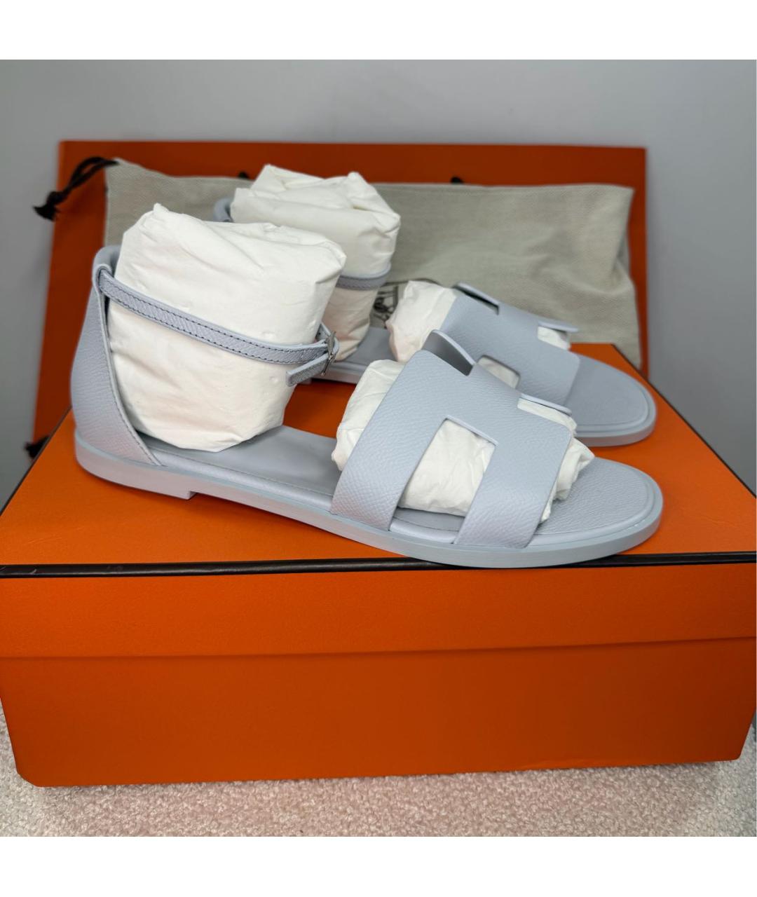 HERMES Голубые кожаные сандалии, фото 8