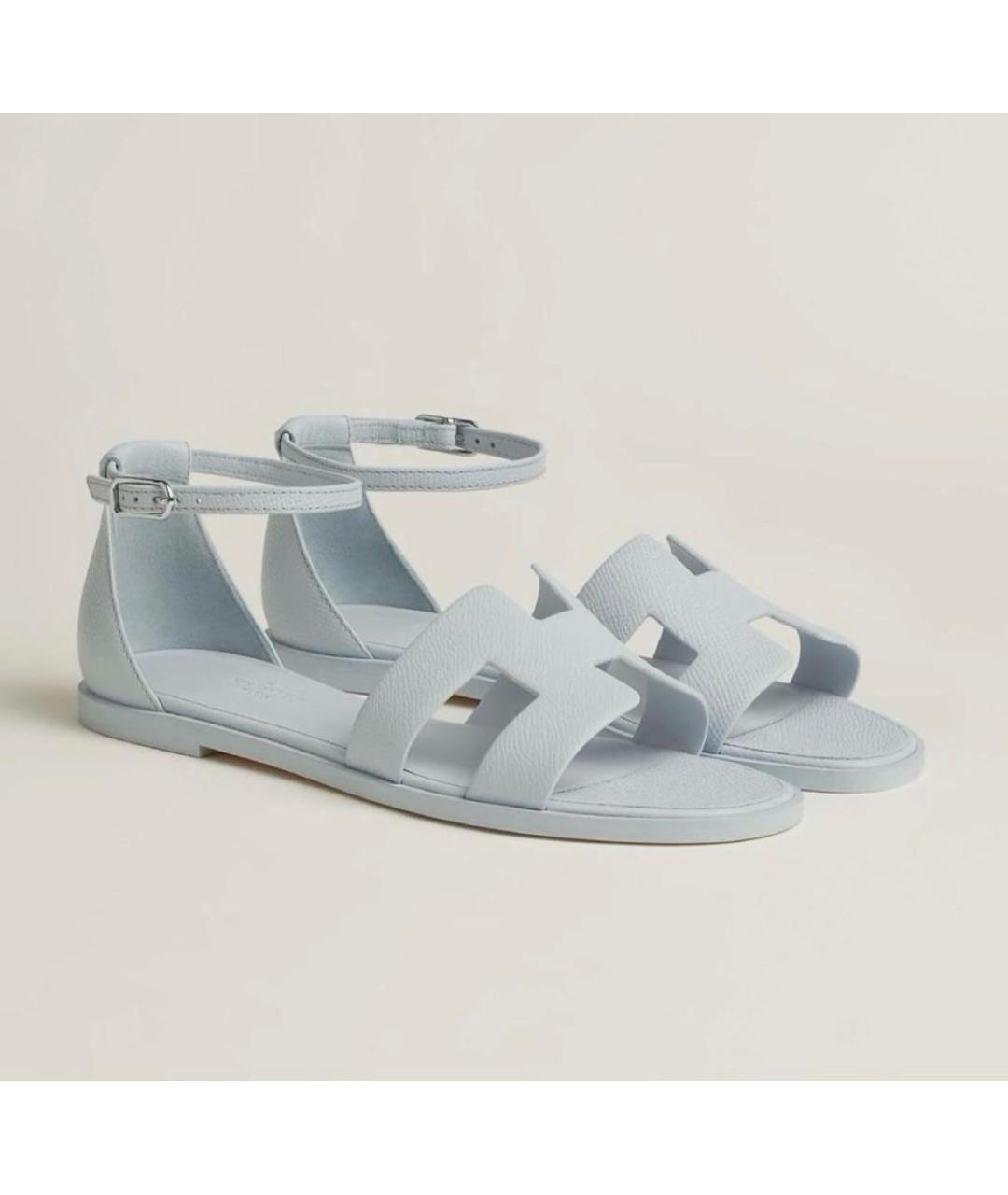 HERMES Голубые кожаные сандалии, фото 9