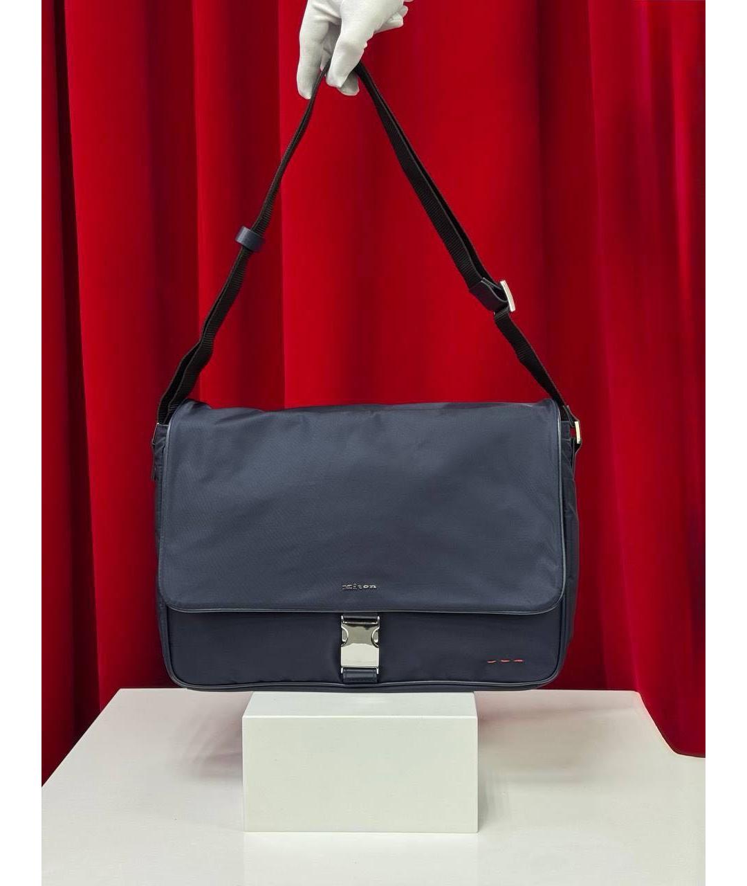 KITON Темно-синяя тканевая сумка на плечо, фото 4
