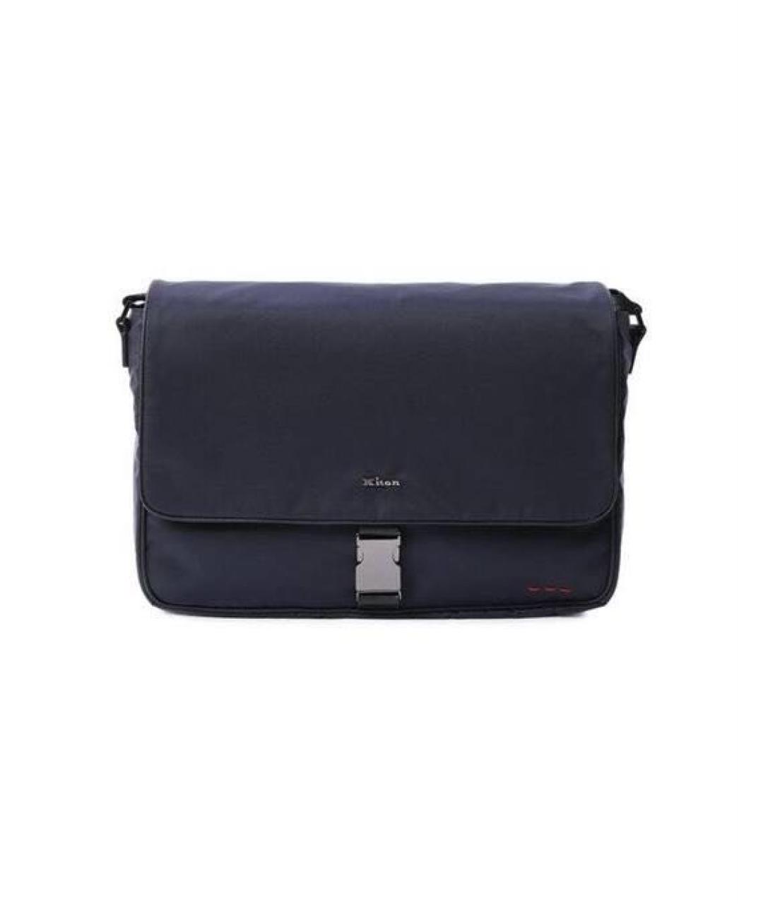 KITON Темно-синяя тканевая сумка на плечо, фото 6