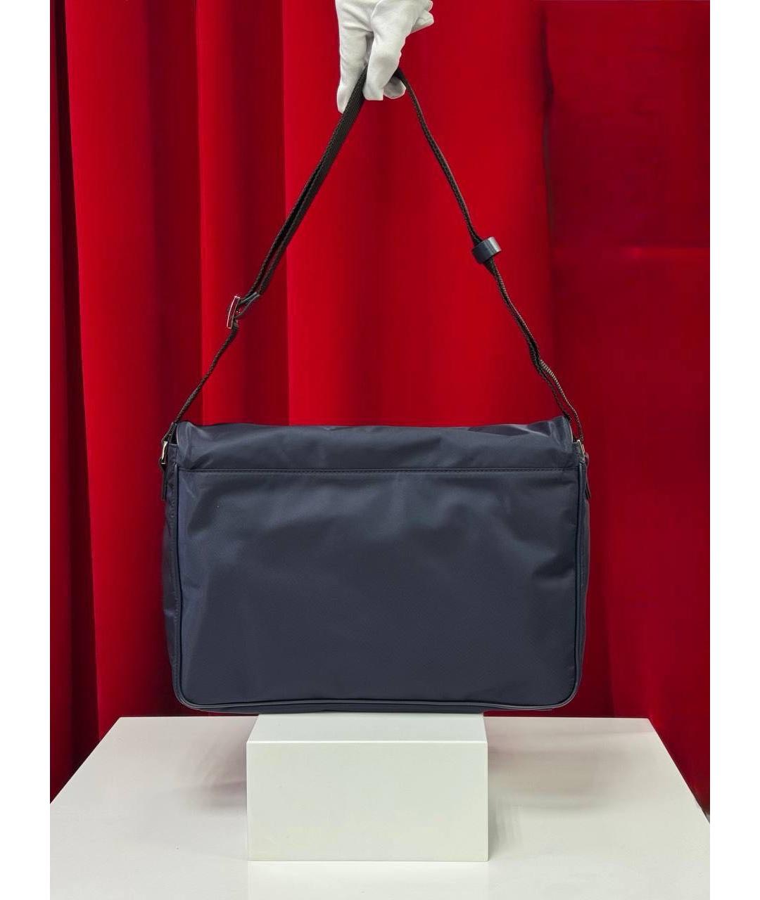 KITON Темно-синяя тканевая сумка на плечо, фото 5