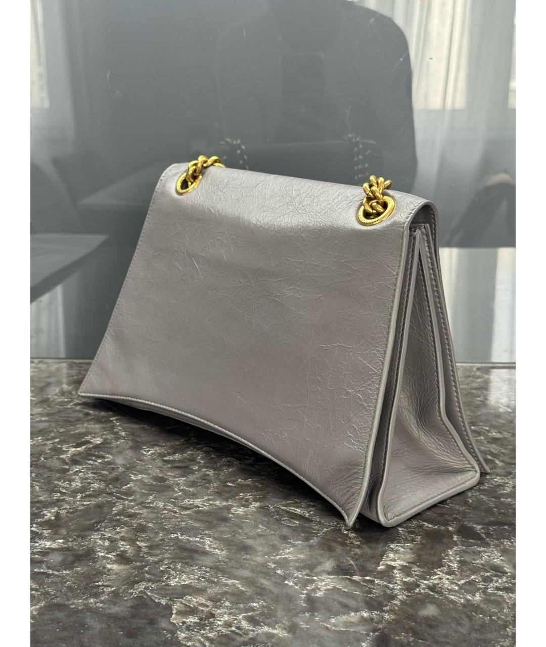 BALENCIAGA Серая кожаная сумка через плечо, фото 3