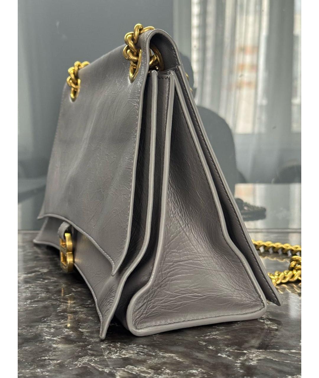 BALENCIAGA Серая кожаная сумка через плечо, фото 2