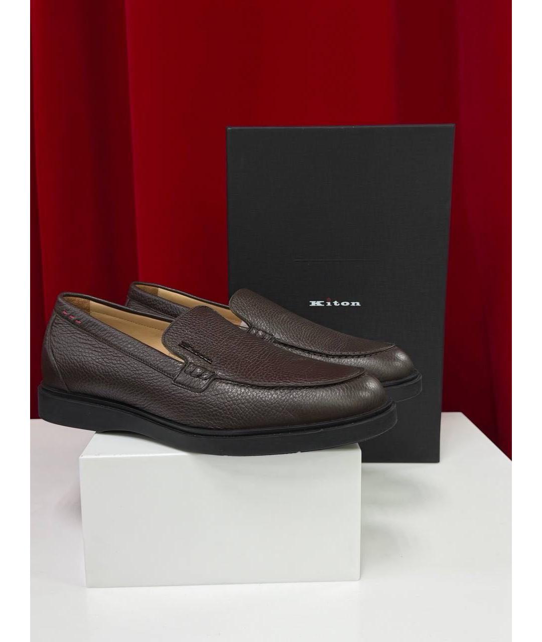 KITON Коричневые кожаные лоферы, фото 6