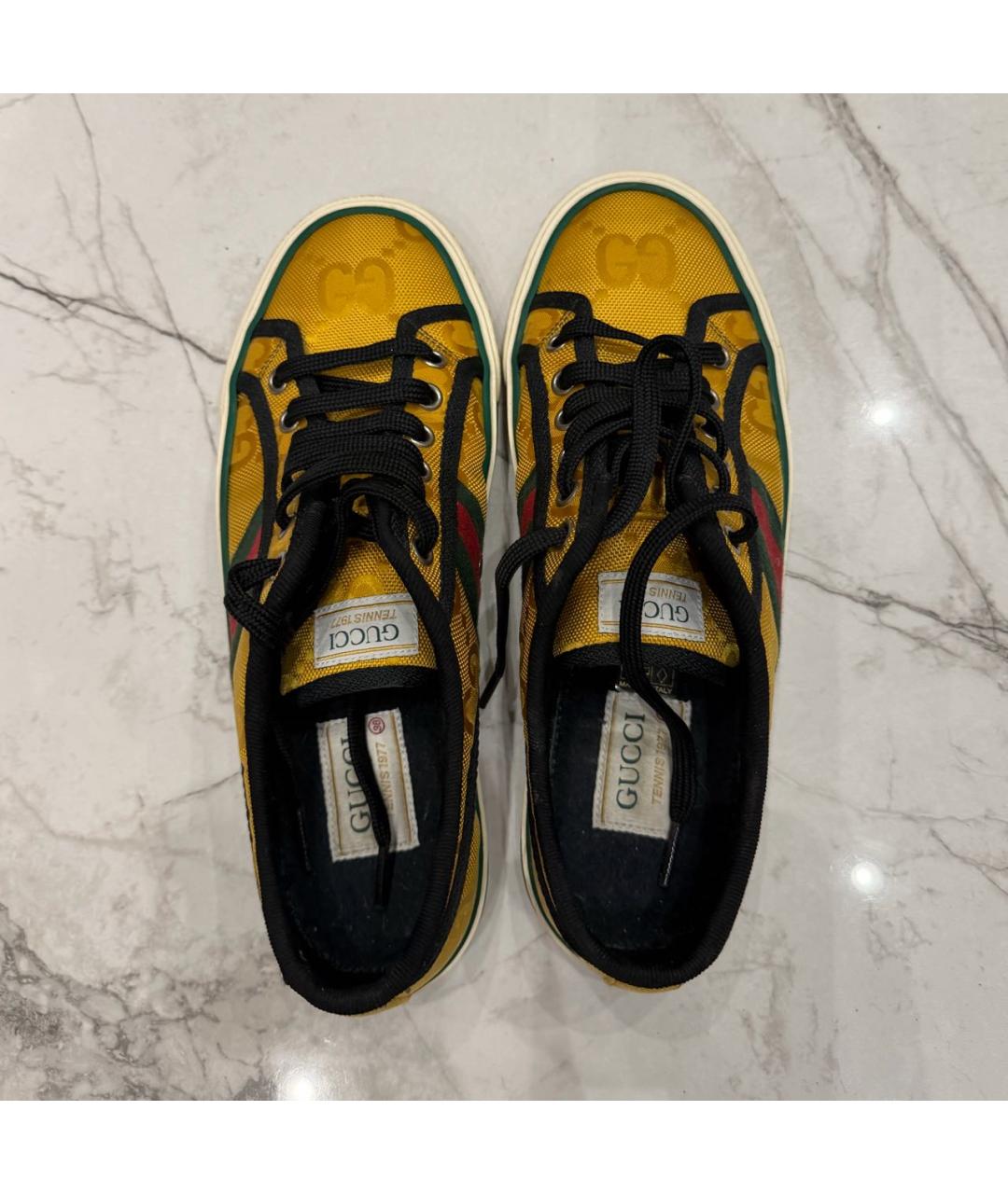 GUCCI Горчичные текстильные кеды, фото 3
