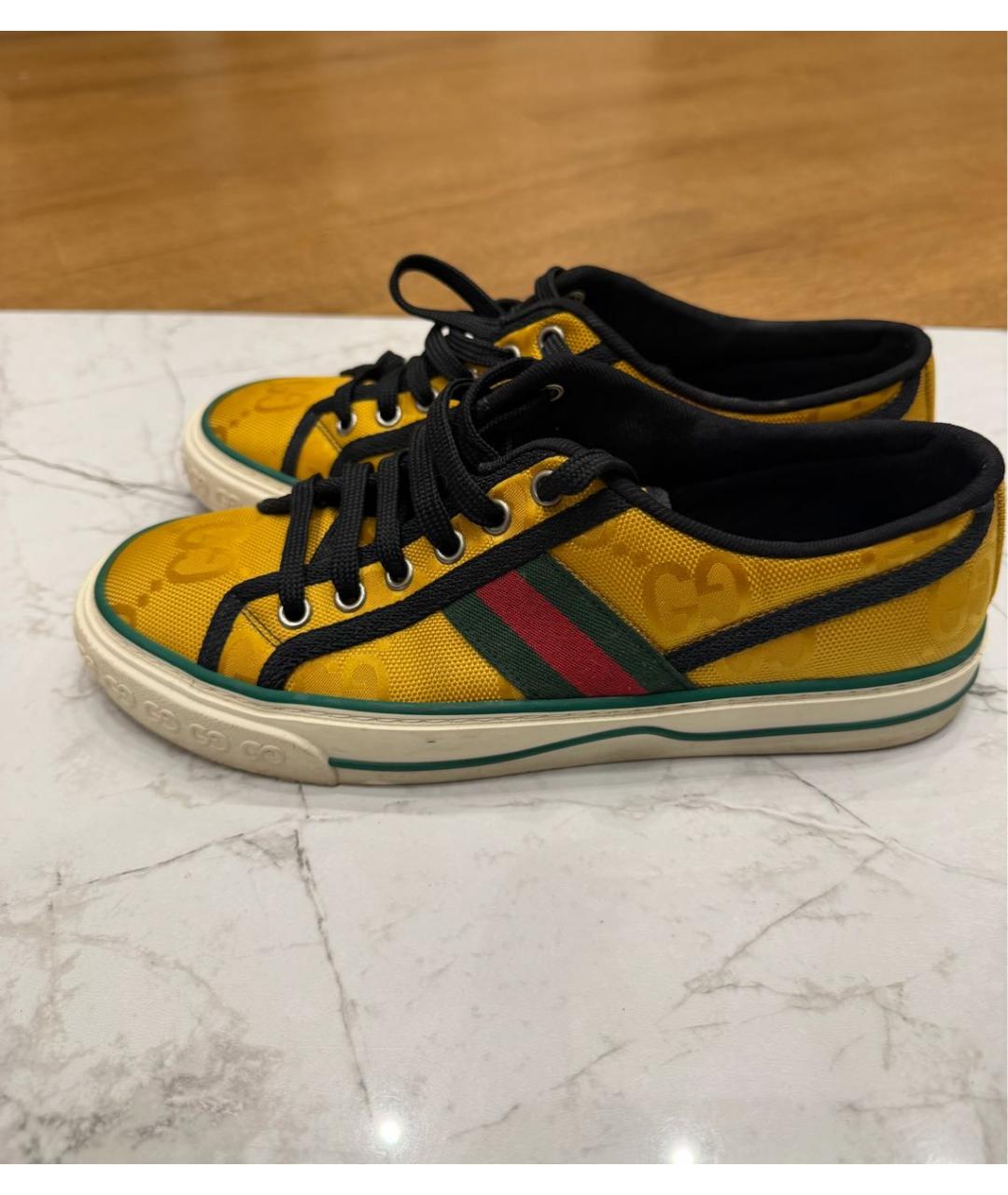 GUCCI Горчичные текстильные кеды, фото 5