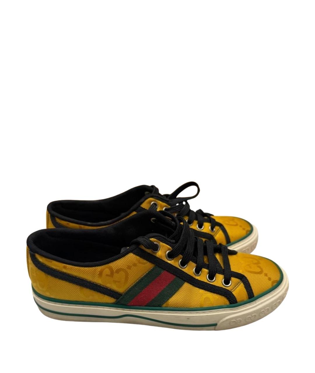 GUCCI Горчичные текстильные кеды, фото 1