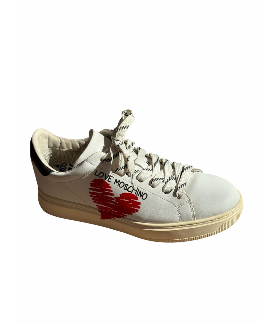 LOVE MOSCHINO Белые кожаные кеды, фото 1