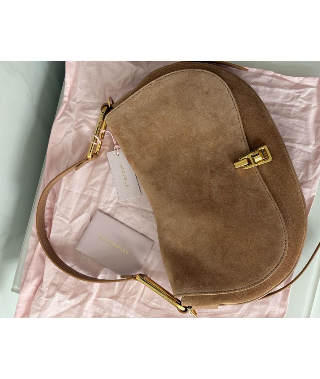 COCCINELLE Коричневая замшевая сумка с короткими ручками, фото 6