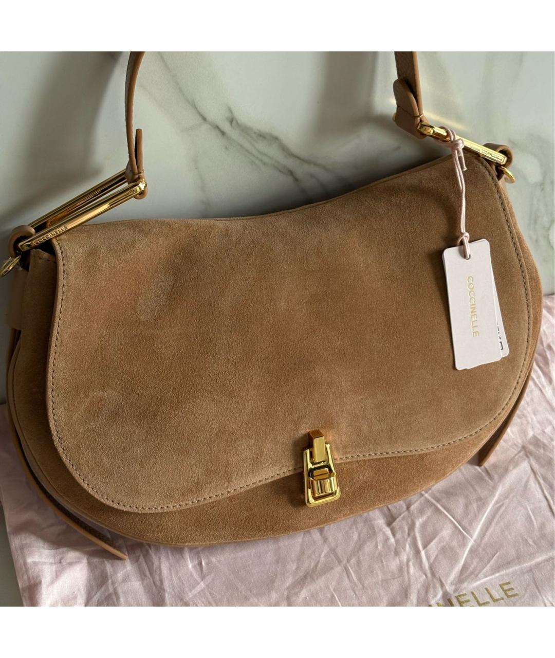 COCCINELLE Коричневая замшевая сумка с короткими ручками, фото 3