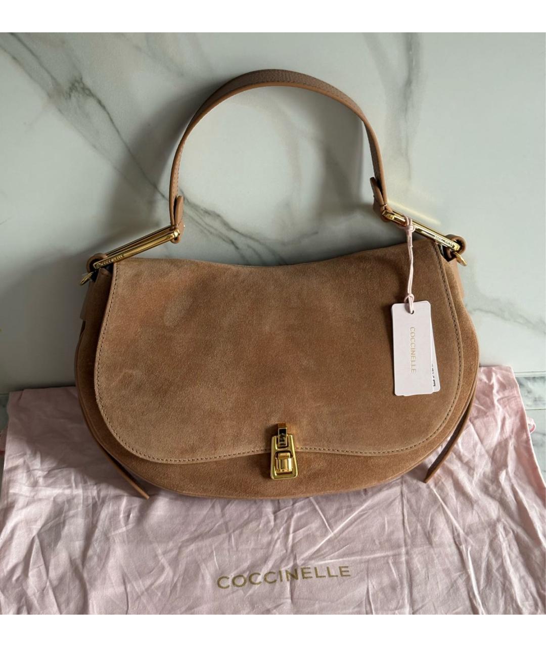 COCCINELLE Коричневая замшевая сумка с короткими ручками, фото 2