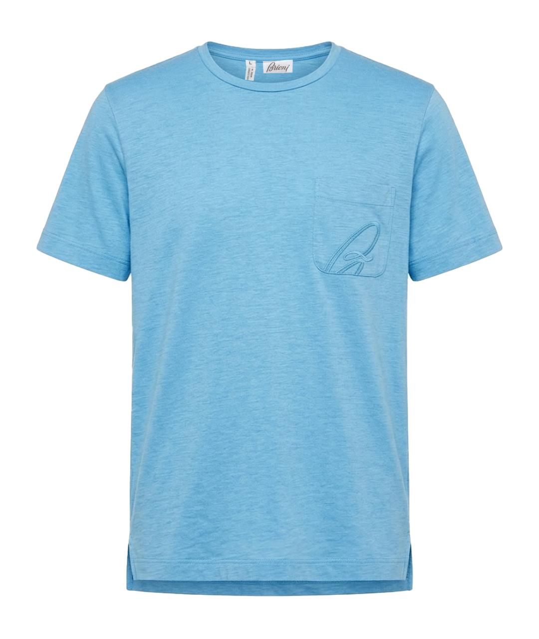 BRIONI Бирюзовая хлопко-леновая футболка, фото 1