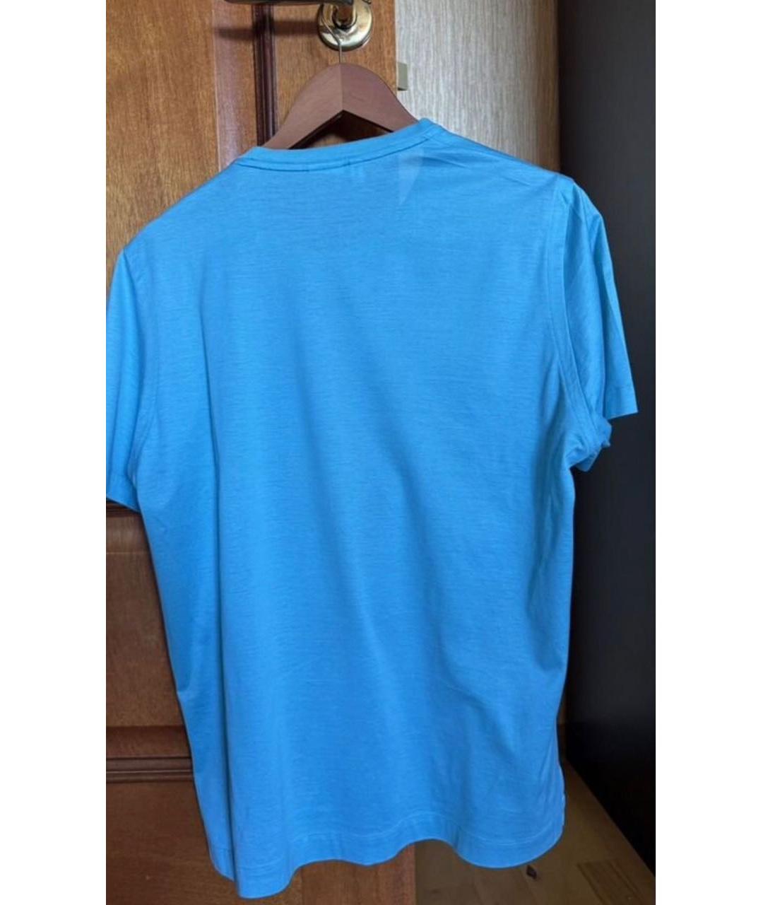 BRIONI Бирюзовая хлопко-леновая футболка, фото 2