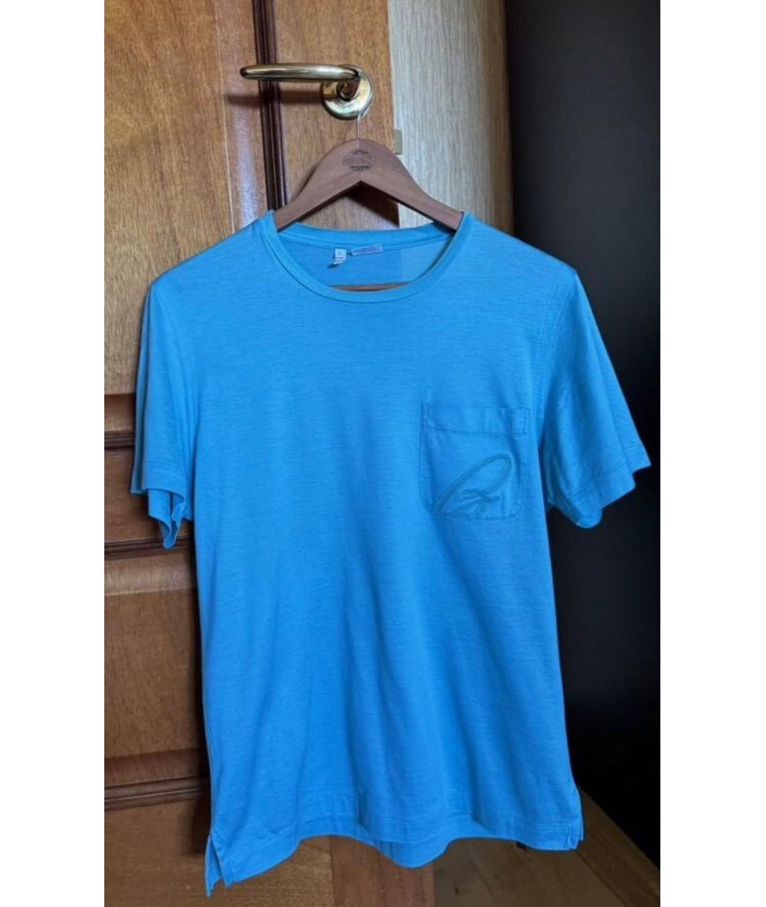 BRIONI Бирюзовая хлопко-леновая футболка, фото 5