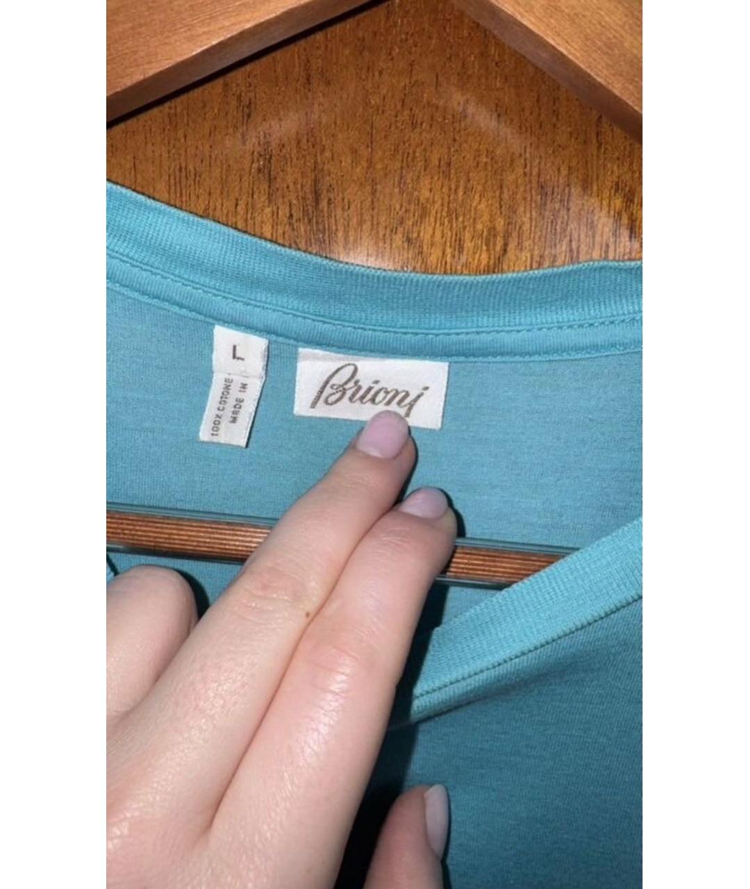 BRIONI Бирюзовая хлопко-леновая футболка, фото 3