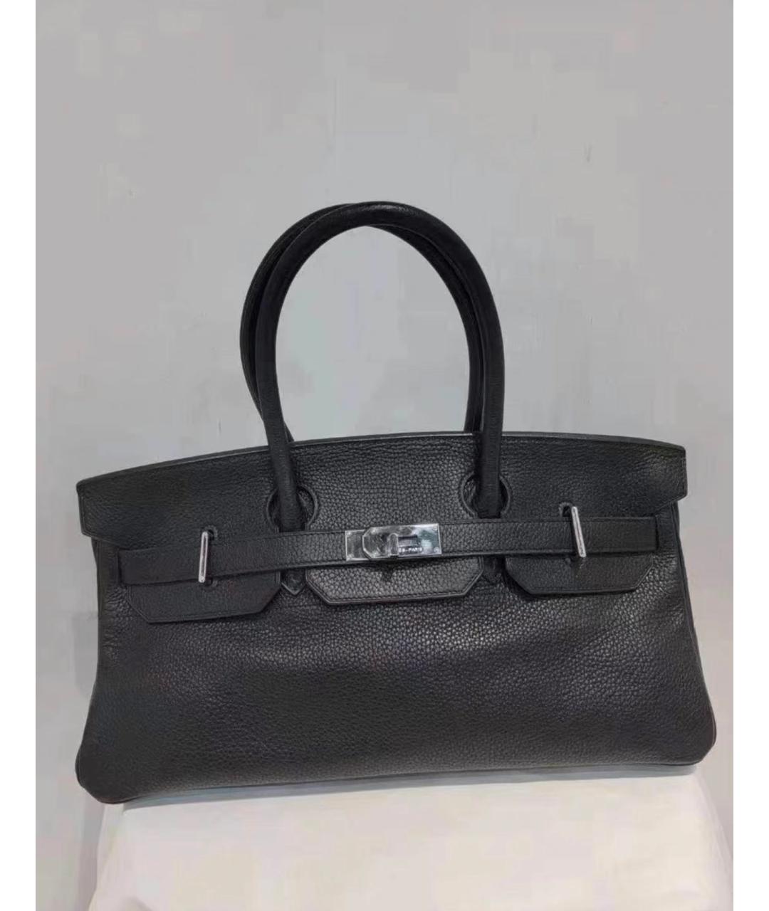HERMES Черная кожаная сумка с короткими ручками, фото 2