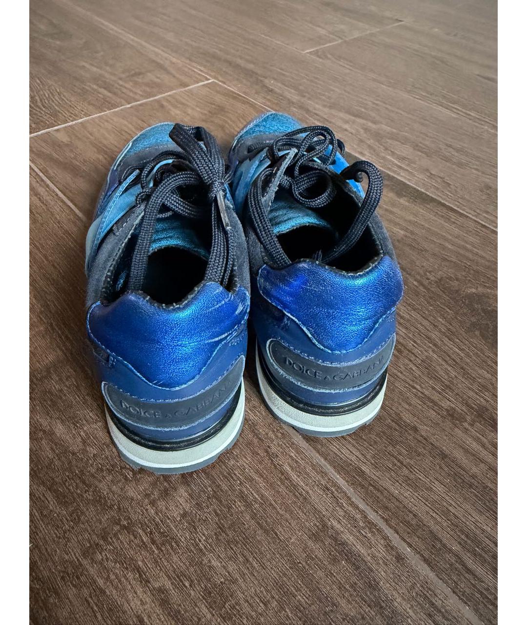 DOLCE & GABBANA KIDS Голубые кожаные кеды, фото 4